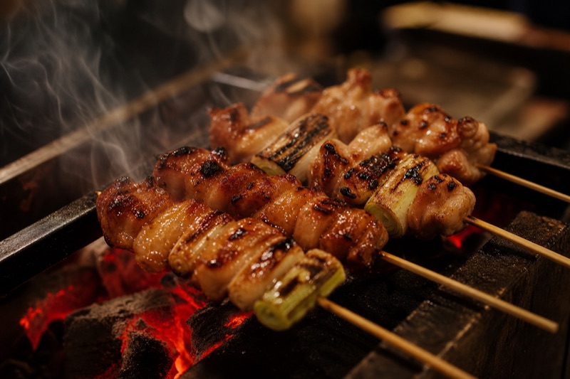 備長炭で焼き上げる串焼き